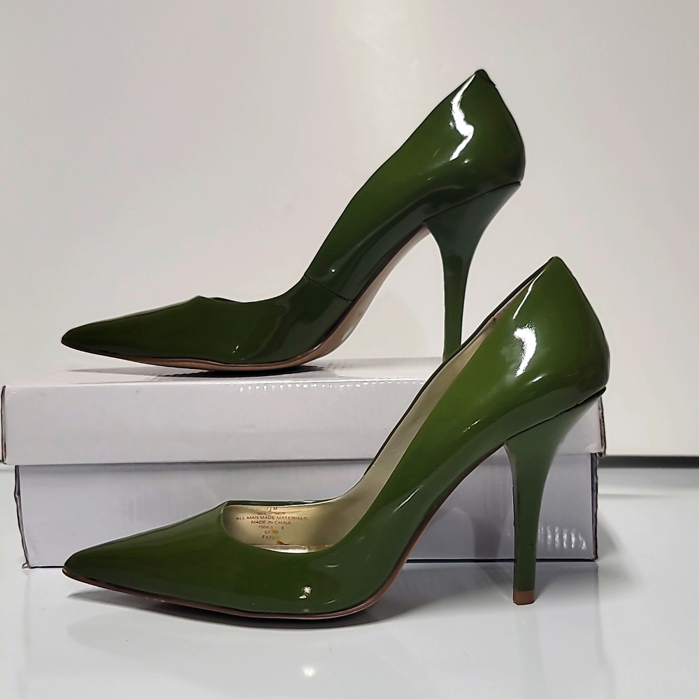 Worthington Green Patent Stiletto Pumps